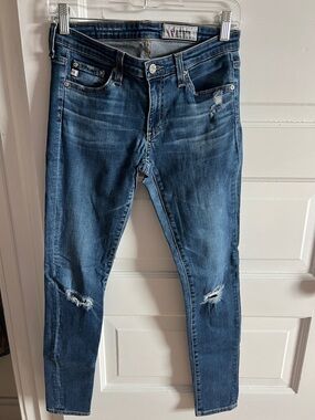 Ag Adriano Goldschmied Medium Blue Distressed Skinny Jeans